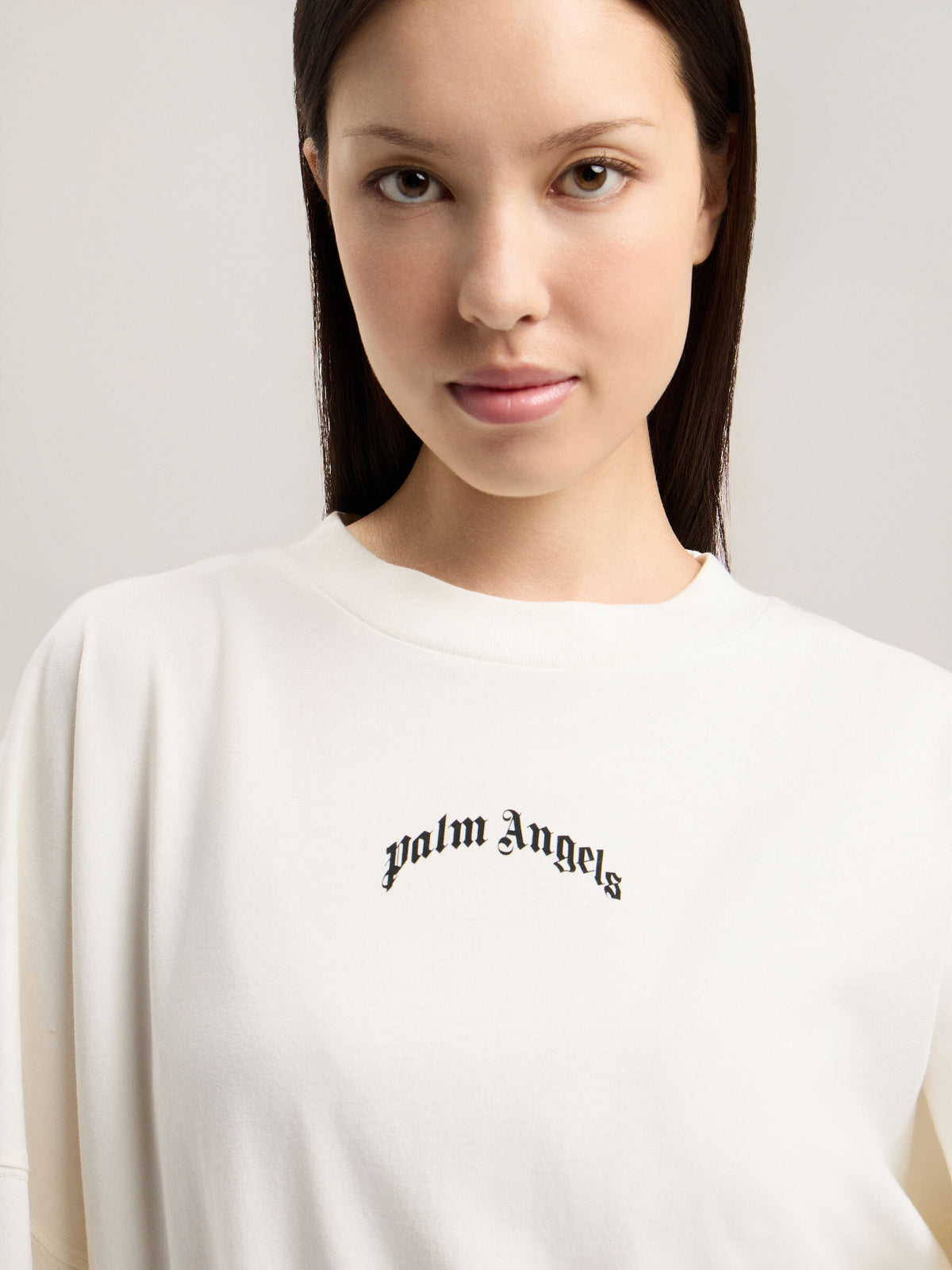 PALM ANGELS CURVED LOGO OVER T-SHIRT OFF WHITE BLACK — vista 6