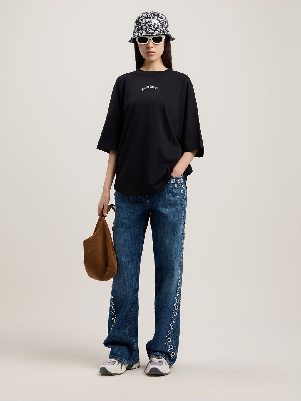 PALM ANGELS CURVED LOGO OVER T-SHIRT BLACK TOFU — vista 2