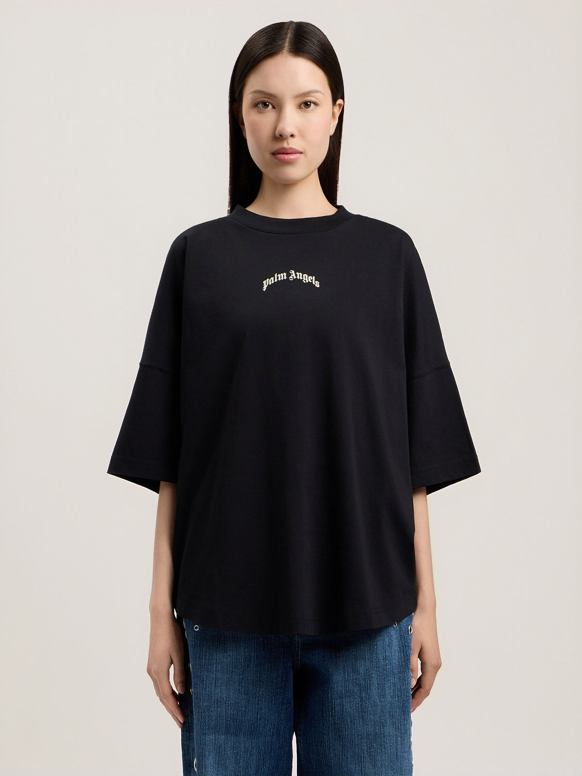 PALM ANGELS CURVED LOGO OVER T-SHIRT BLACK TOFU — vista 3