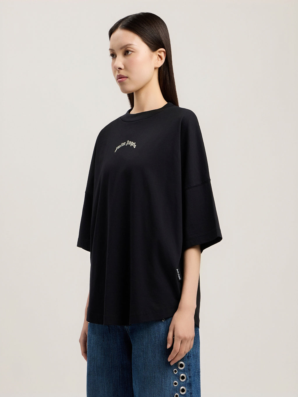 PALM ANGELS CURVED LOGO OVER T-SHIRT BLACK TOFU — vista 4
