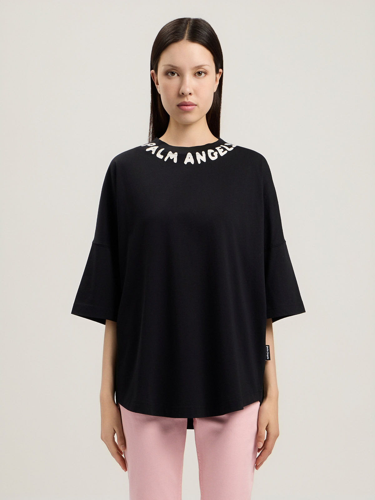 PALM ANGELS NECK LOGO OVER T-SHIRT BLACK OFF WHITE — vista 3