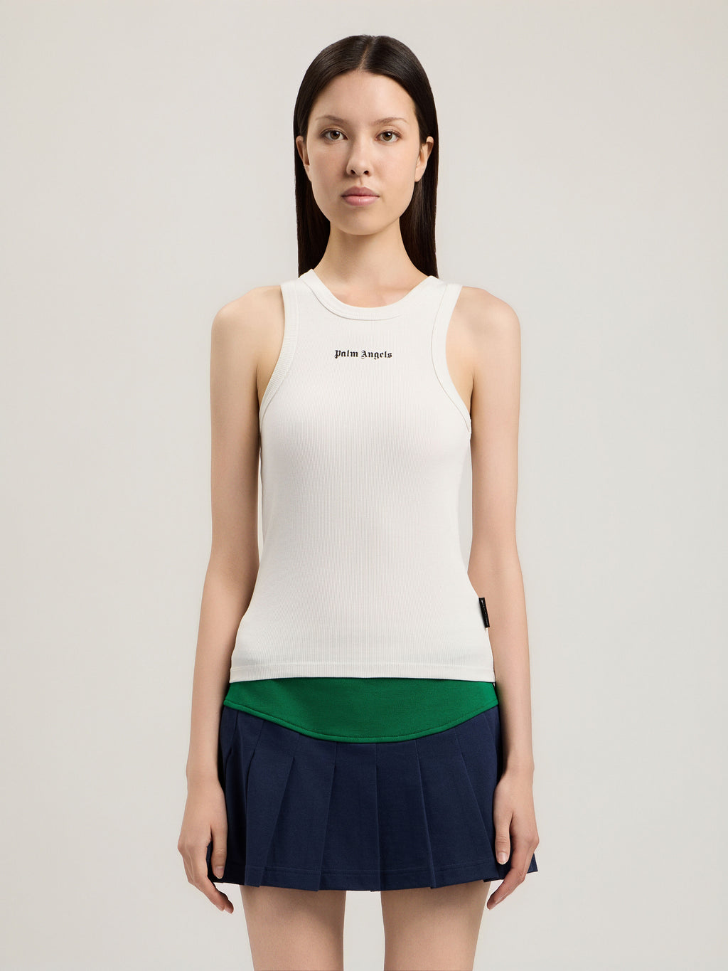 PALM ANGELS CLASSIC LOGO FITTED TANK TOP OFF WHITE BLACK — vista 3