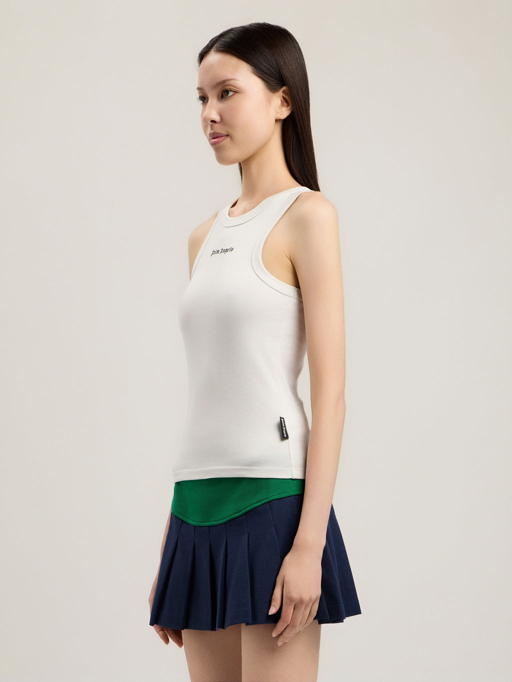 PALM ANGELS CLASSIC LOGO FITTED TANK TOP OFF WHITE BLACK — vista 4