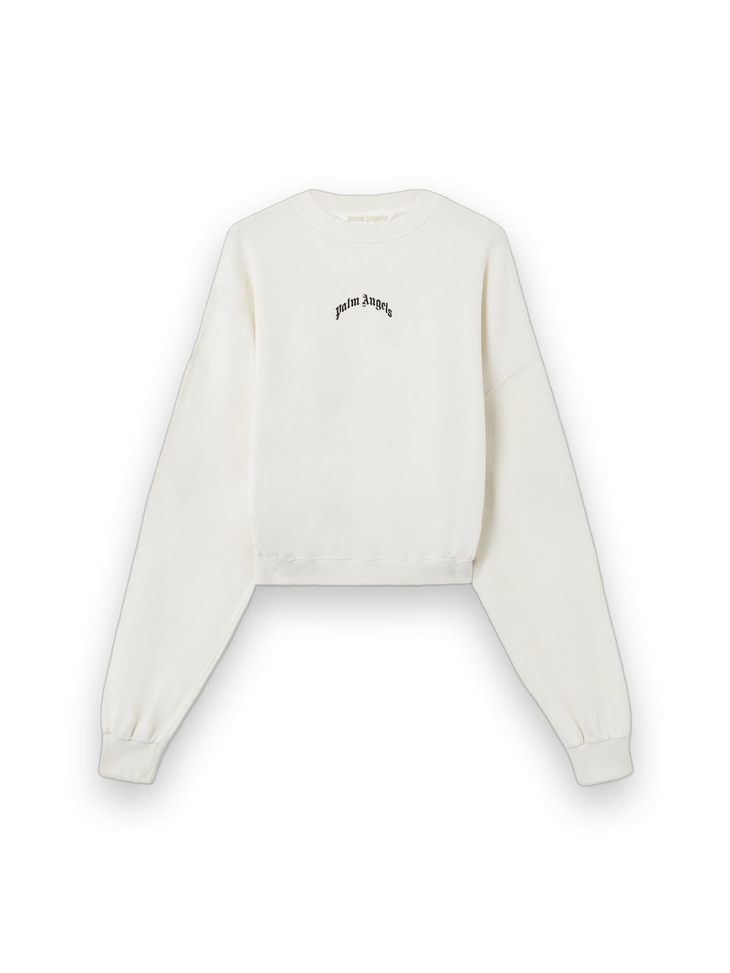 PALM ANGELS CURVED LOGO LOOSE CROP SWEATSHIRT OFF WHITE BLACK