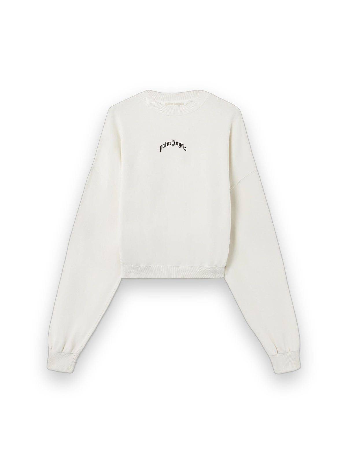 PALM ANGELS CURVED LOGO LOOSE CROP SWEATSHIRT OFF WHITE BLACK