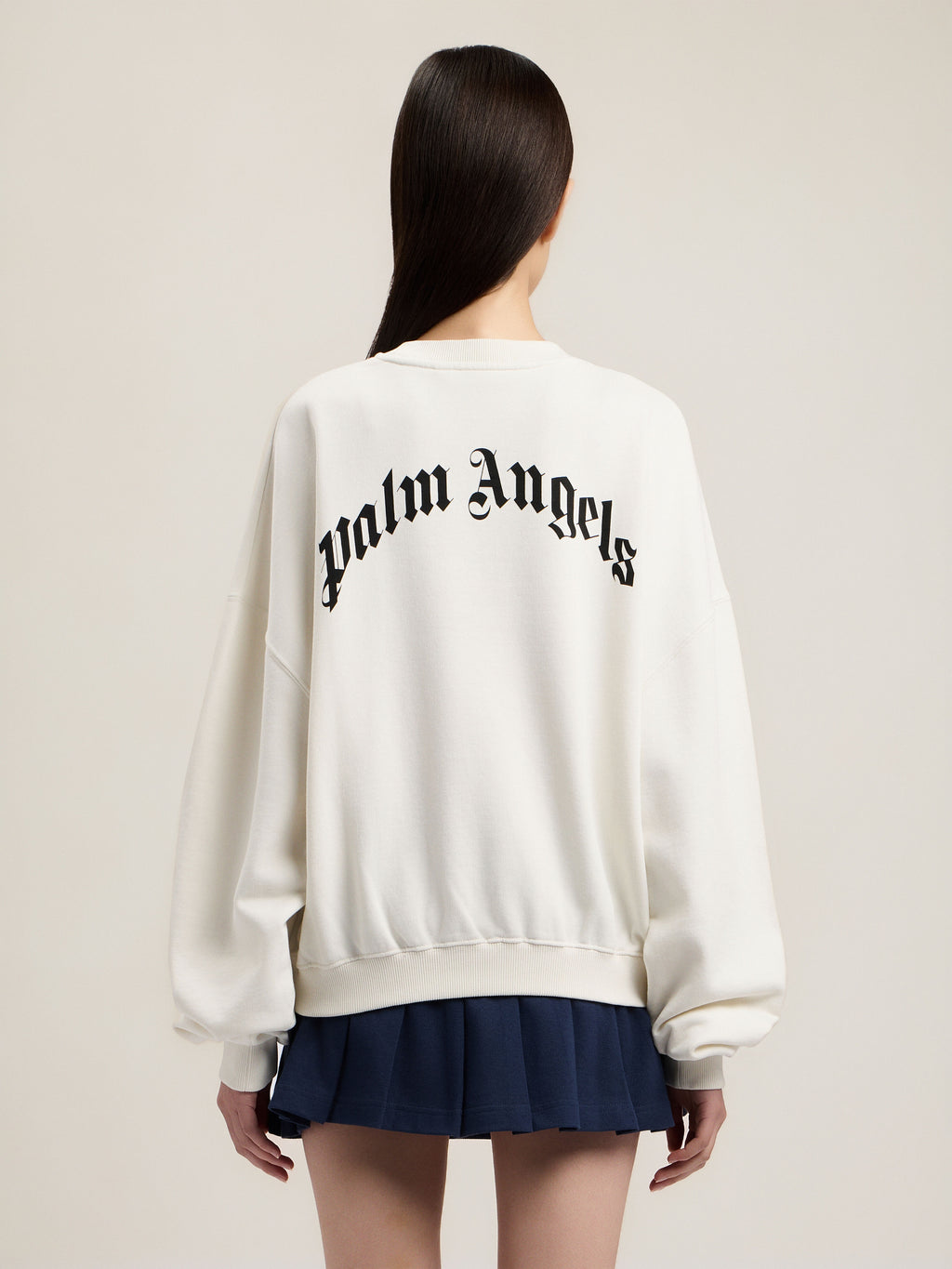 PALM ANGELS CURVED LOGO LOOSE CROP SWEATSHIRT OFF WHITE BLACK — vista 5