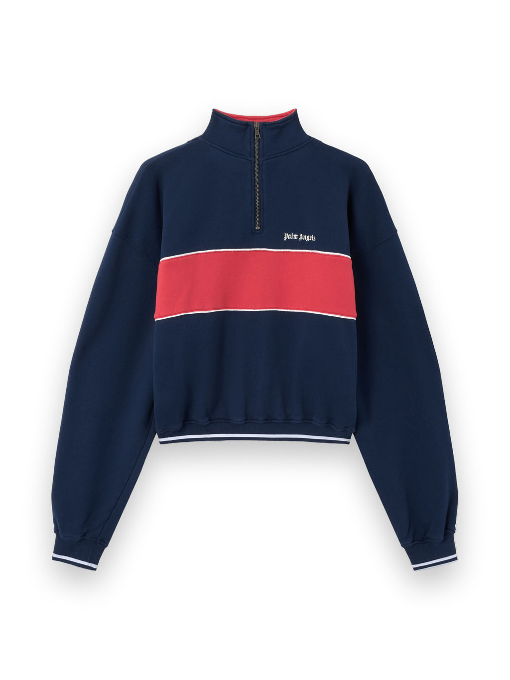 PALM ANGELS CLASSIC LOGO HALF-ZIP SWEATSHIRT NAVY BLUE RED