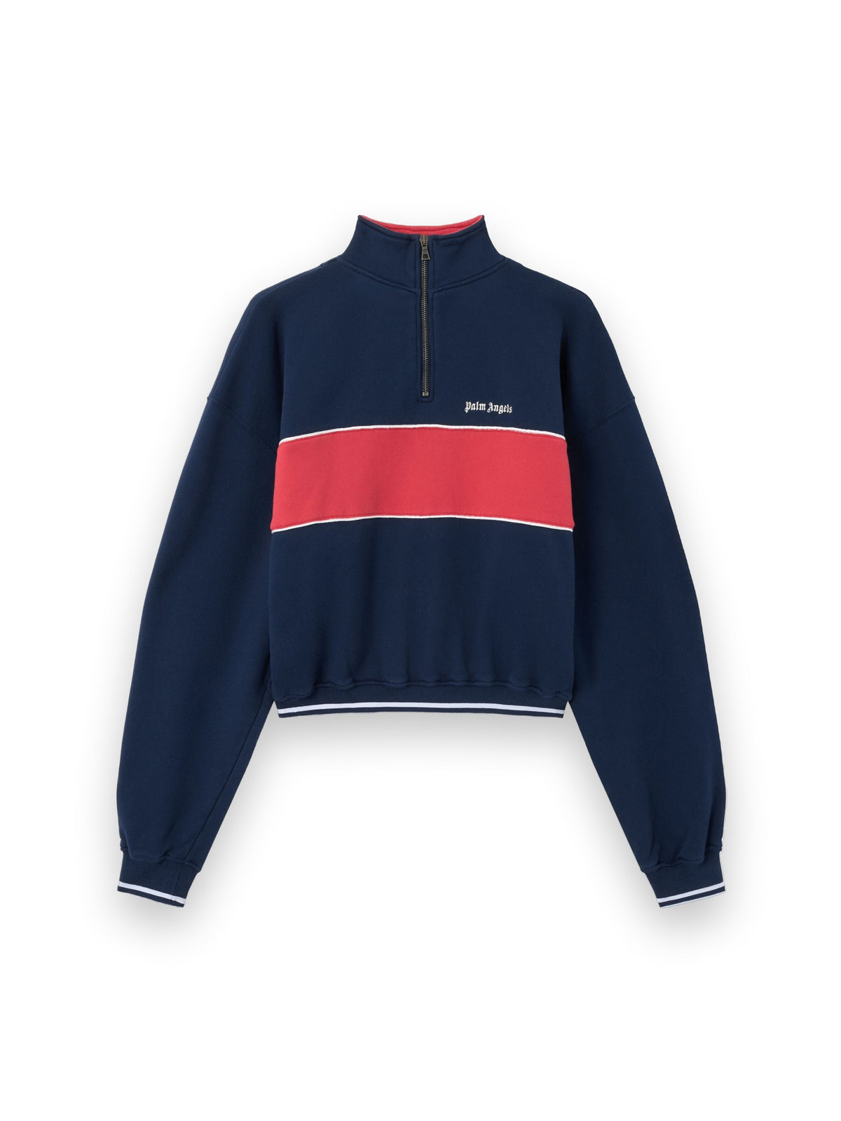 PALM ANGELS CLASSIC LOGO HALF-ZIP SWEATSHIRT NAVY BLUE RED