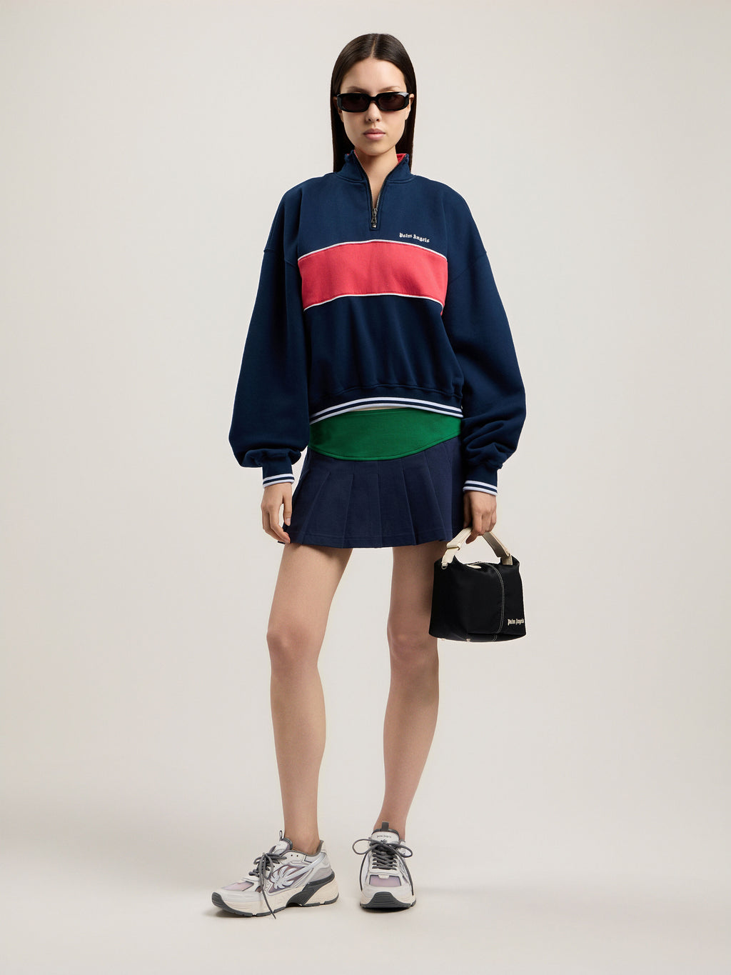 PALM ANGELS CLASSIC LOGO HALF-ZIP SWEATSHIRT NAVY BLUE RED — vista 2