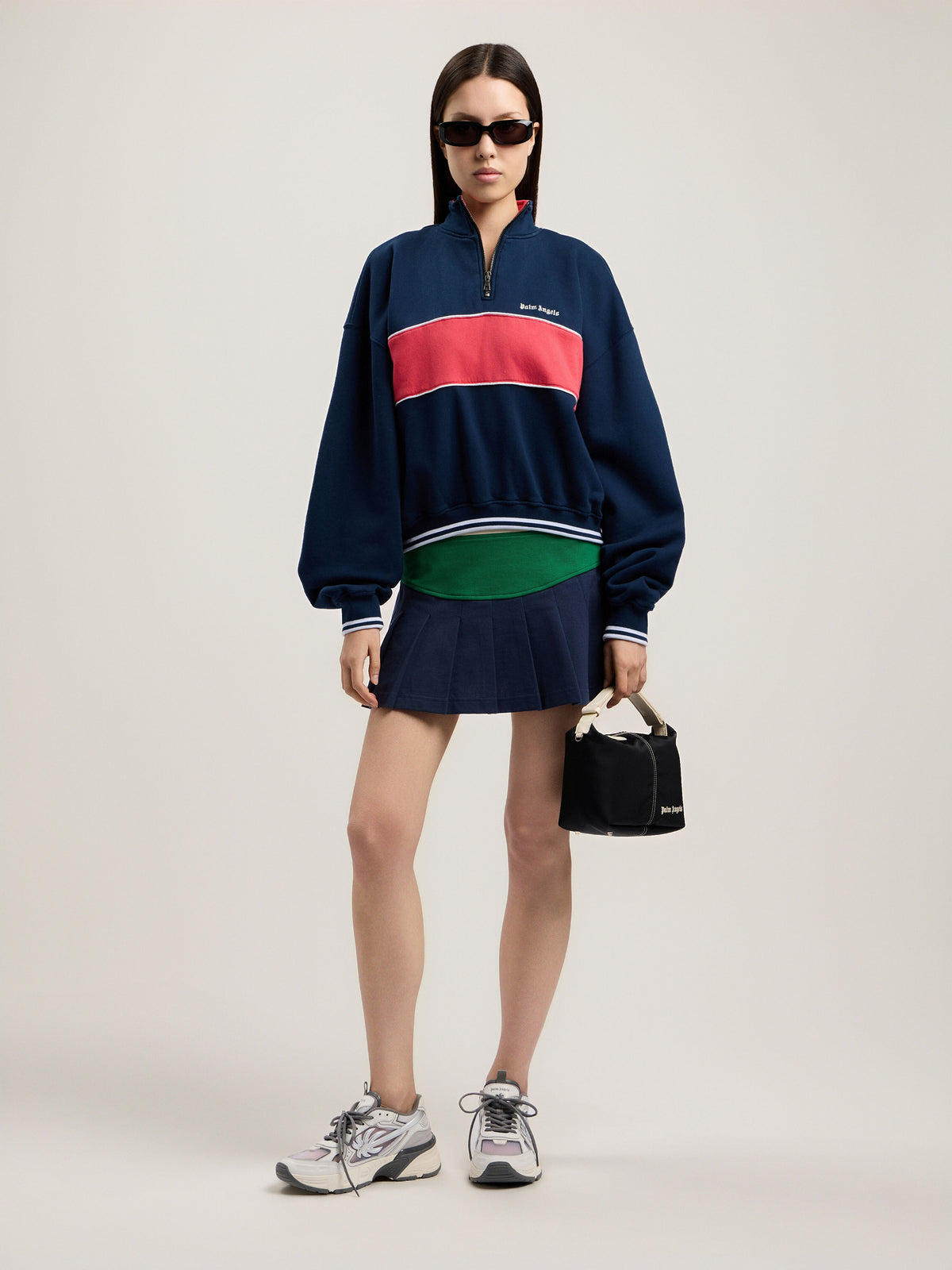 PALM ANGELS CLASSIC LOGO HALF-ZIP SWEATSHIRT NAVY BLUE RED — vista 2