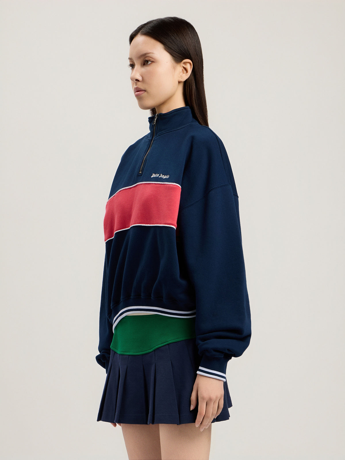 PALM ANGELS CLASSIC LOGO HALF-ZIP SWEATSHIRT NAVY BLUE RED — vista 4