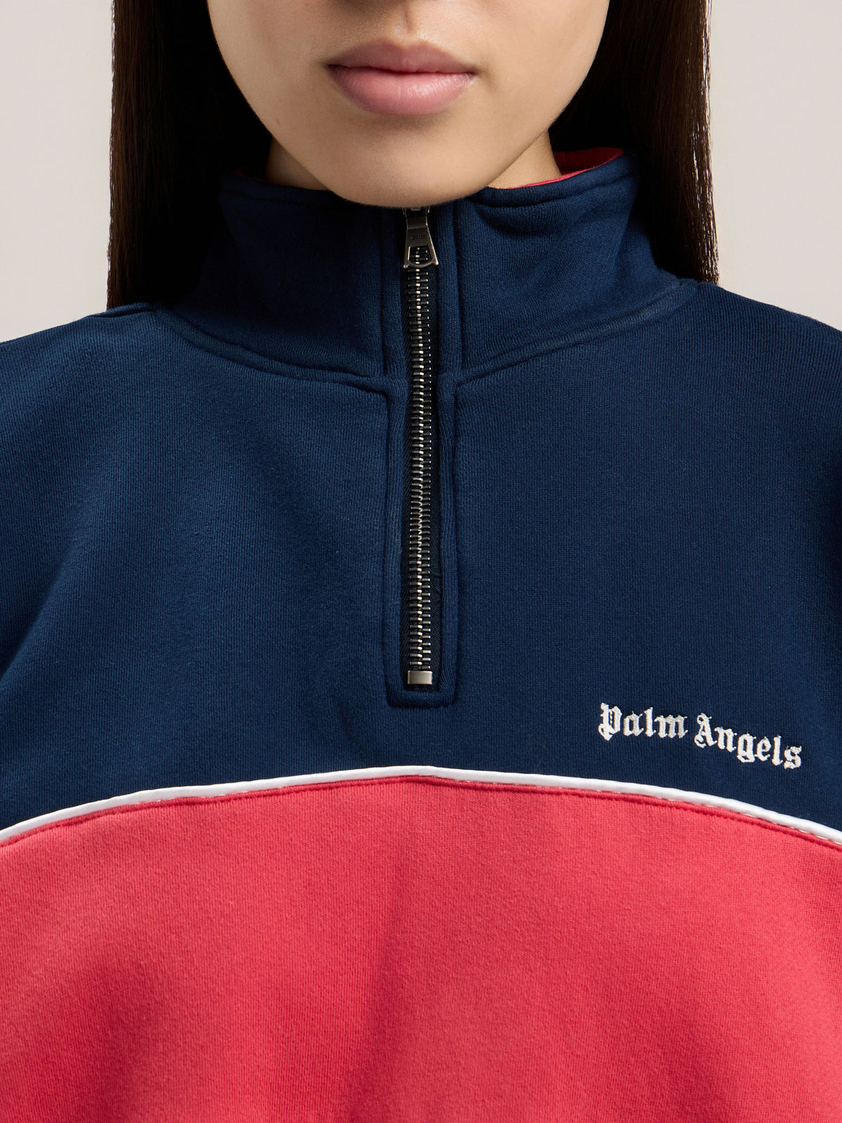PALM ANGELS CLASSIC LOGO HALF-ZIP SWEATSHIRT NAVY BLUE RED — vista 6