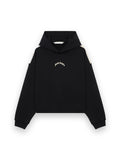 PALM ANGELS CURVED LOGO LOOSE CROP HOODIE BLACK TOFU