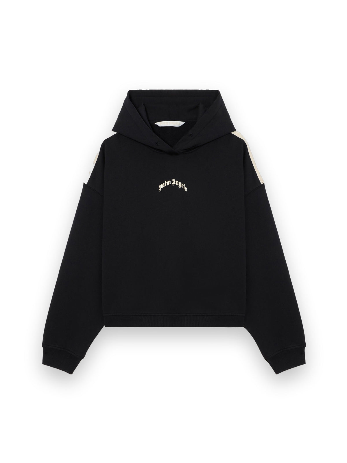 PALM ANGELS CURVED LOGO LOOSE CROP HOODIE BLACK TOFU