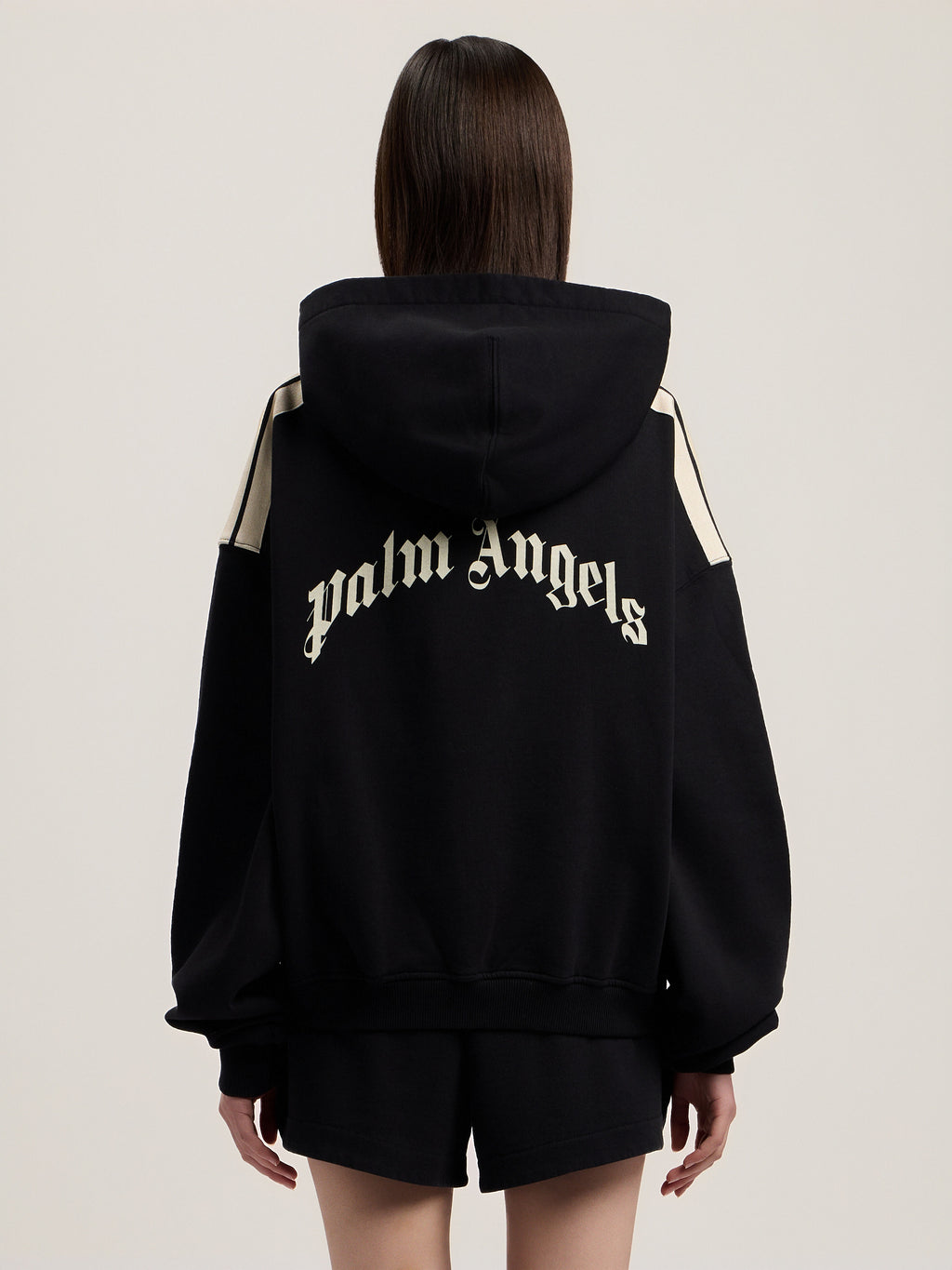 PALM ANGELS CURVED LOGO LOOSE CROP HOODIE BLACK TOFU — vista 5