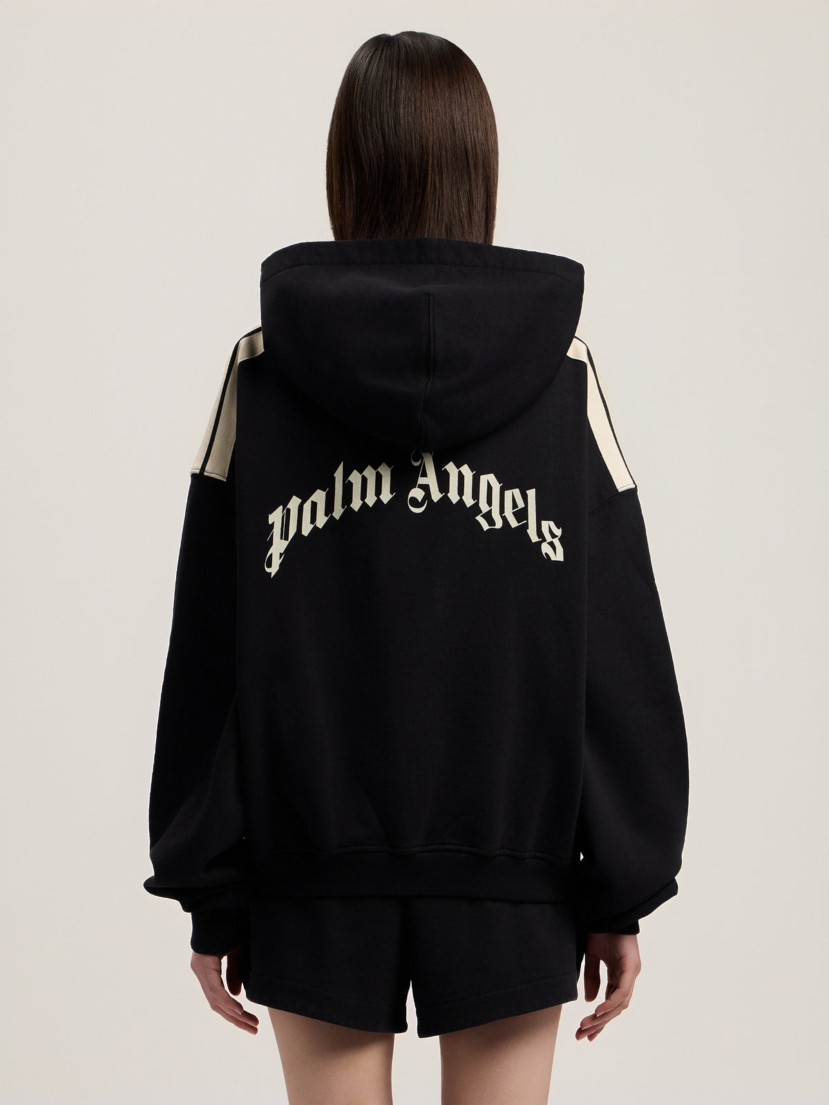 PALM ANGELS CURVED LOGO LOOSE CROP HOODIE BLACK TOFU — vista 5