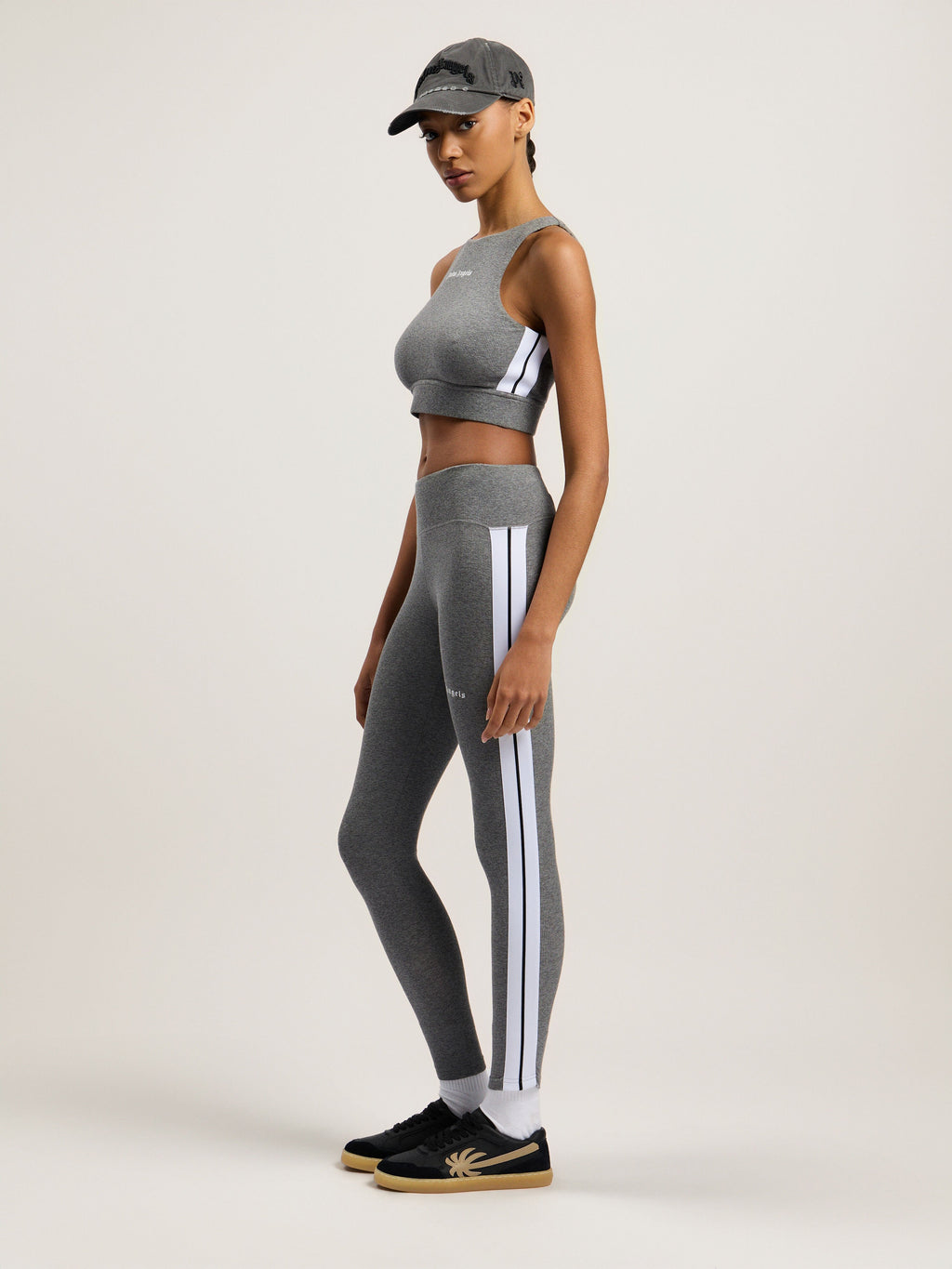 PALM ANGELS TRAINING TRACK LEGGINGS MELANGE GREY WHITE — vista 2