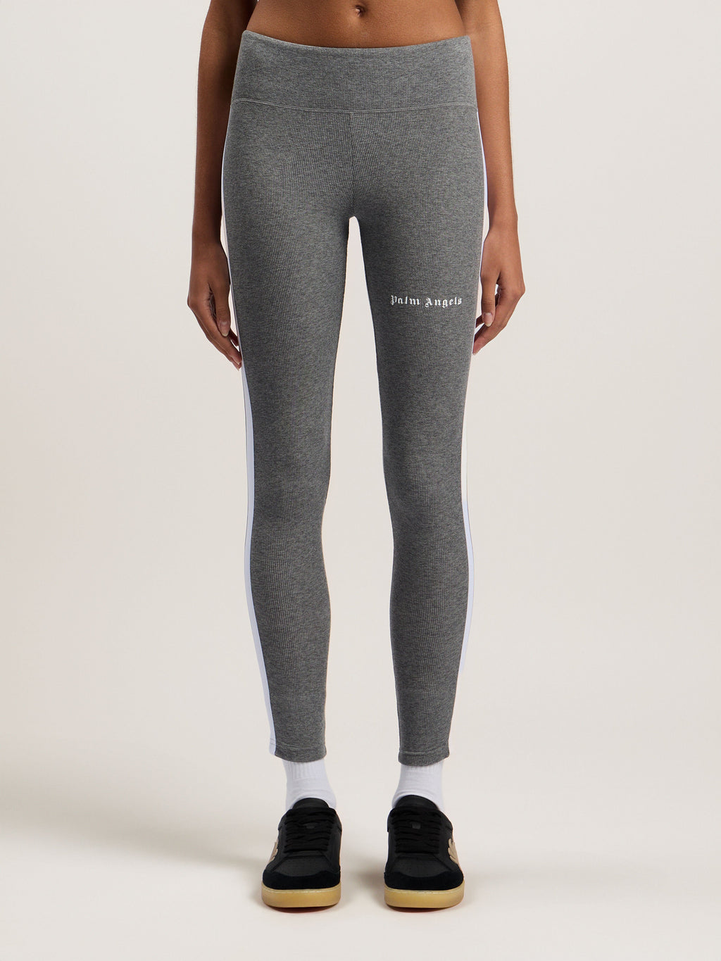 PALM ANGELS TRAINING TRACK LEGGINGS MELANGE GREY WHITE — vista 3