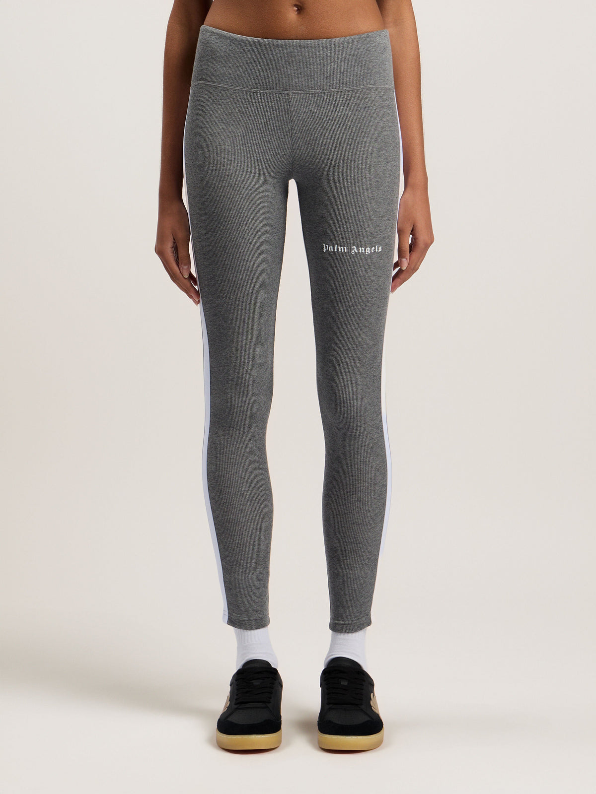 PALM ANGELS TRAINING TRACK LEGGINGS MELANGE GREY WHITE — vista 3