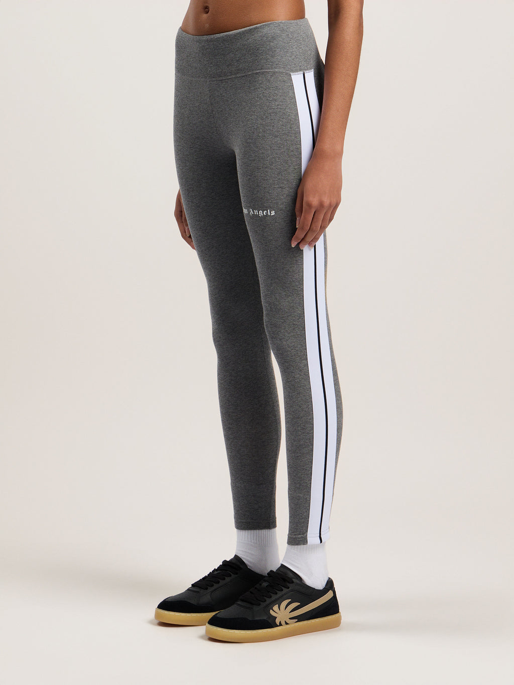 PALM ANGELS TRAINING TRACK LEGGINGS MELANGE GREY WHITE — vista 4