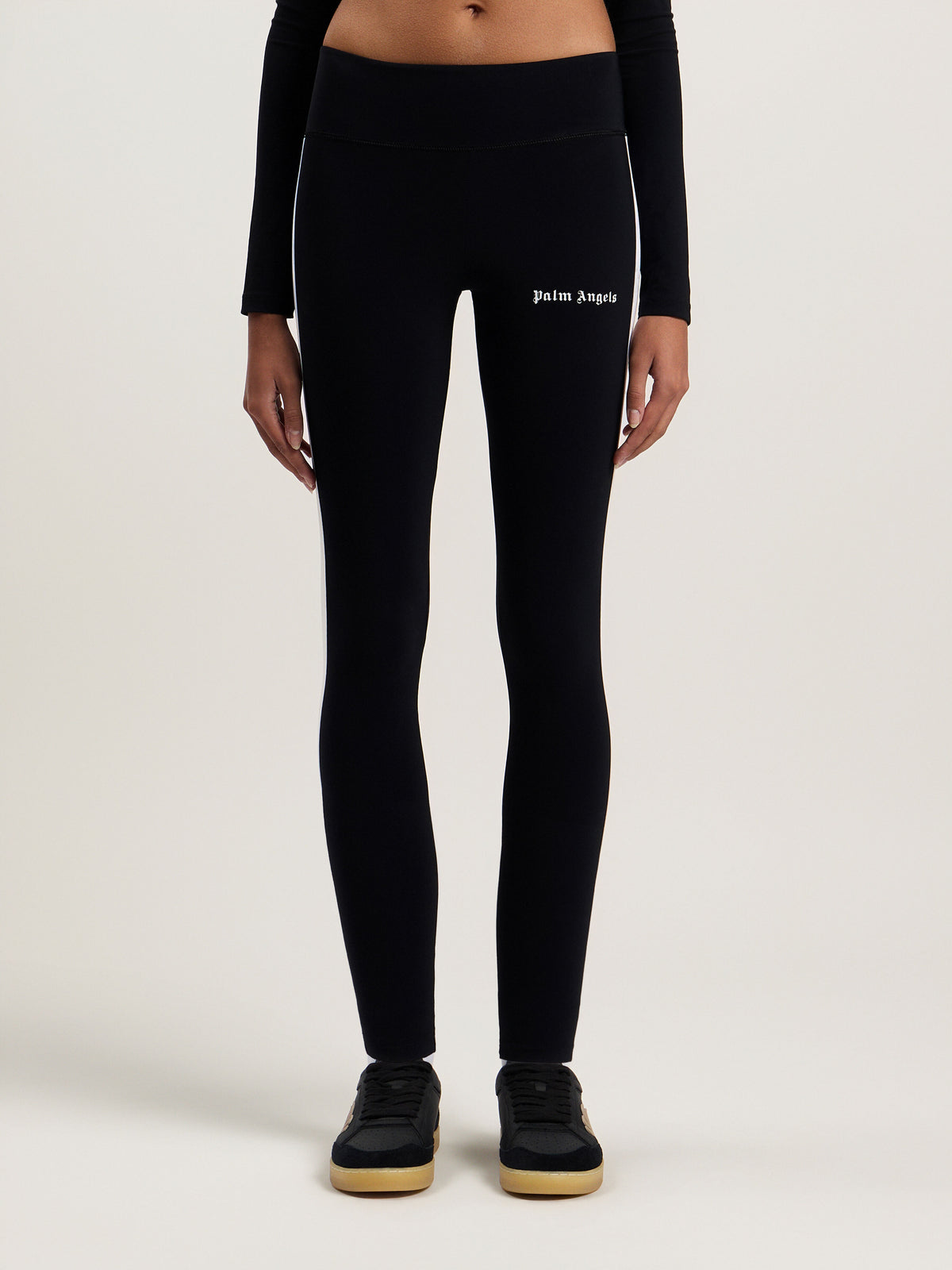 PALM ANGELS TRAINING TRACK LEGGINGS BLACK WHITE — vista 3