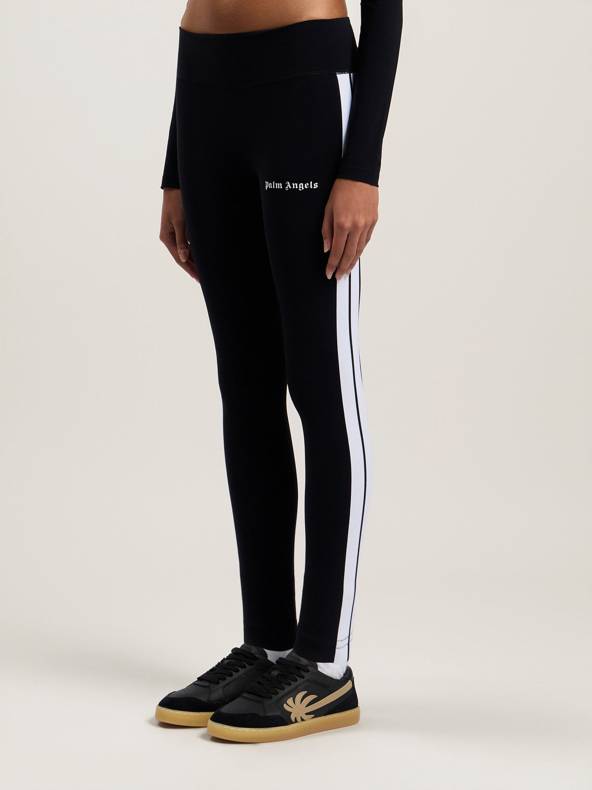 PALM ANGELS TRAINING TRACK LEGGINGS BLACK WHITE — vista 4