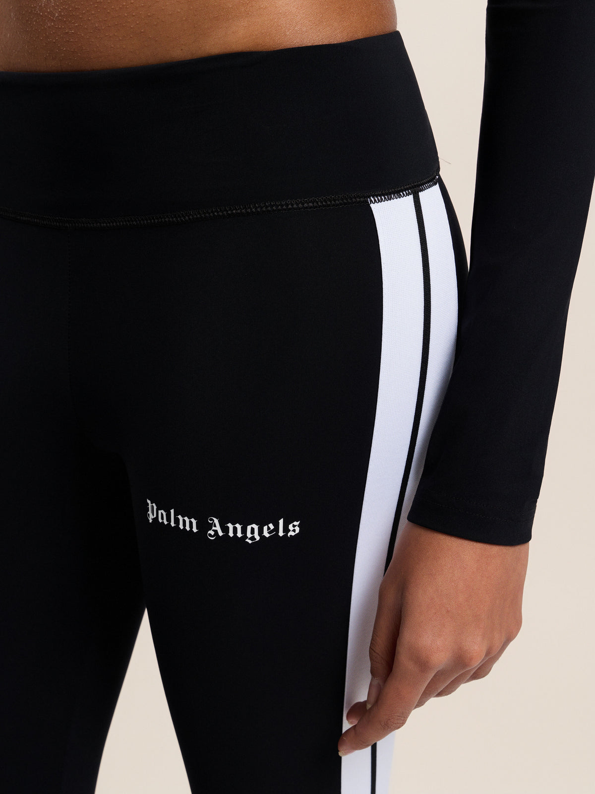 PALM ANGELS TRAINING TRACK LEGGINGS BLACK WHITE — vista 6