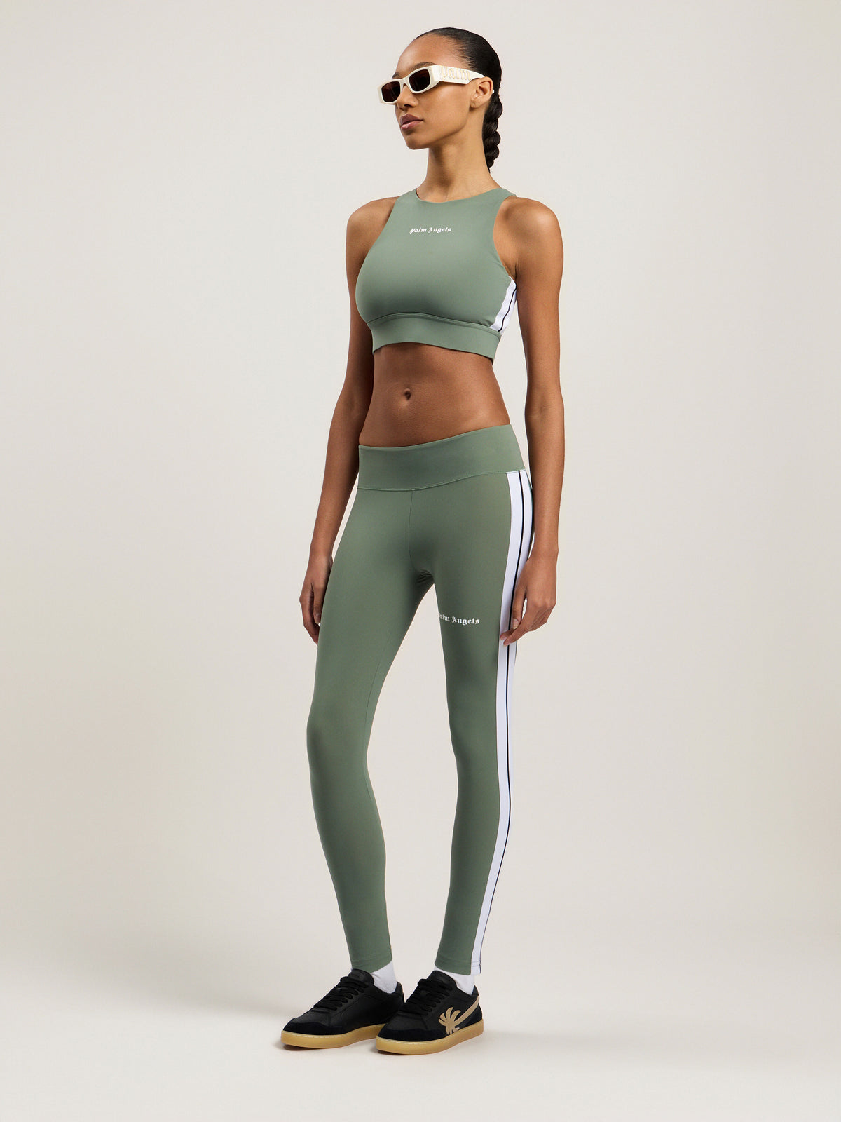 PALM ANGELS TRAINING TRACK LEGGINGS SAGE WHITE — vista 2