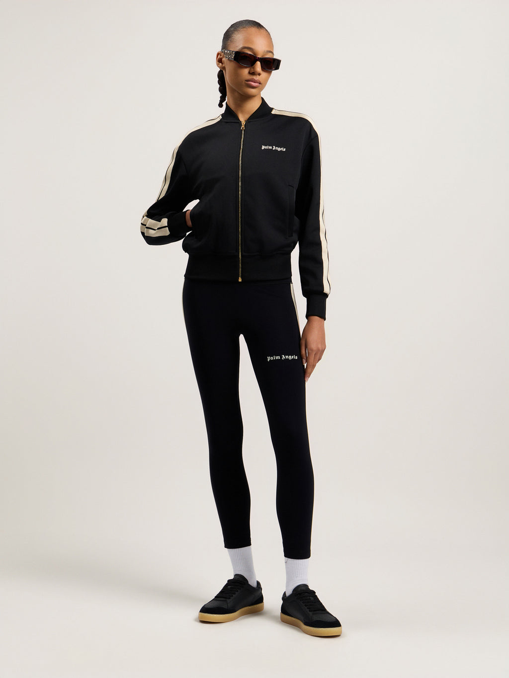 PALM ANGELS TRAINING TRACK LEGGINS BLACK OFF WHITE — vista 2
