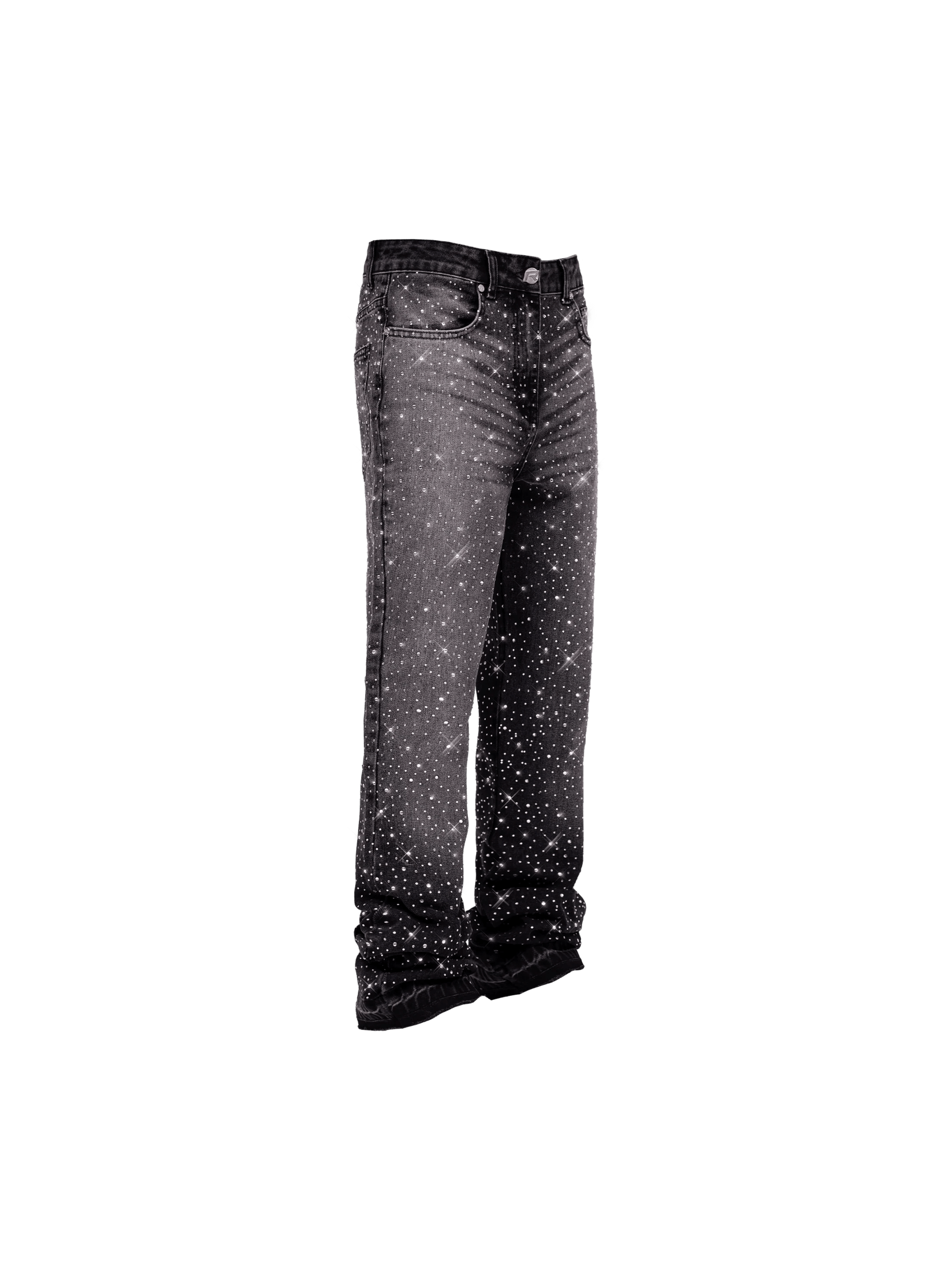 REPUTATION CRYSTALS FLARE DENIM BLACK PANTS
