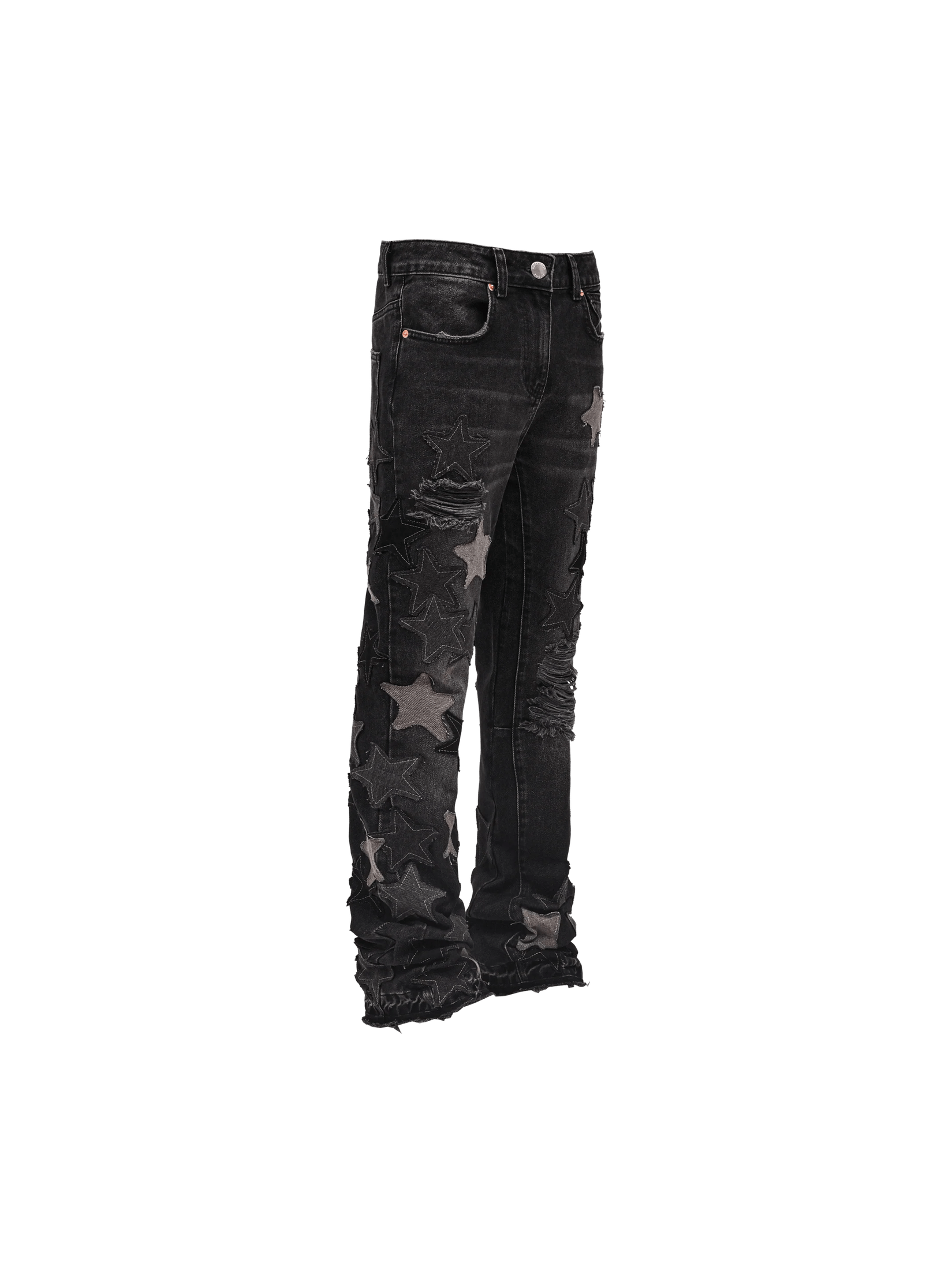 REPUTATION STARS FLARED DENIM PANTS BLACK