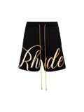 RHUDE MENS SCRIPT KNIT LOGO SHORTS RHUDE The Hype Company