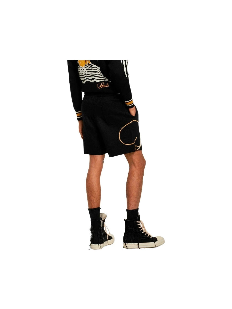 RHUDE MENS SCRIPT KNIT LOGO SHORTS RHUDE The Hype Company