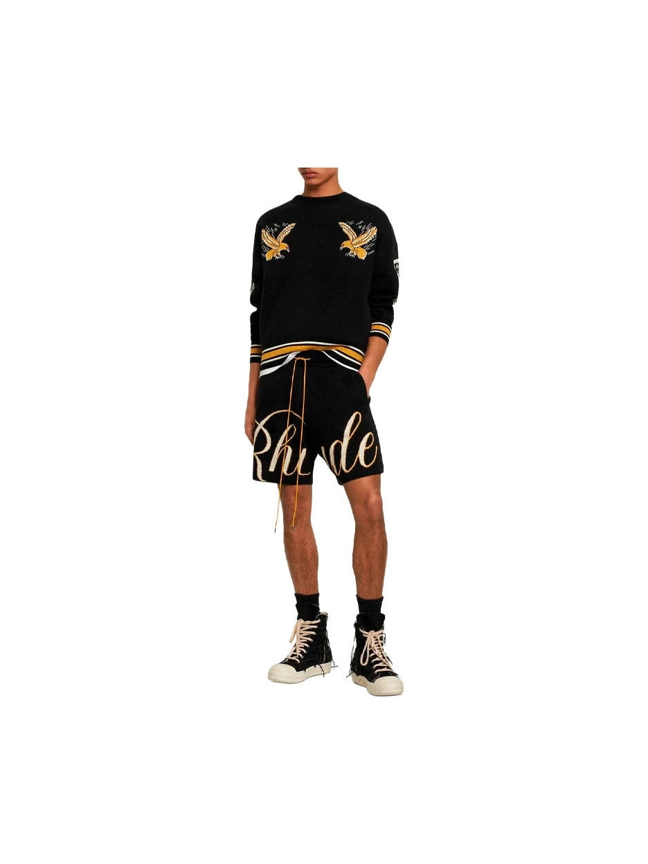 RHUDE MENS SCRIPT KNIT LOGO SHORTS RHUDE The Hype Company