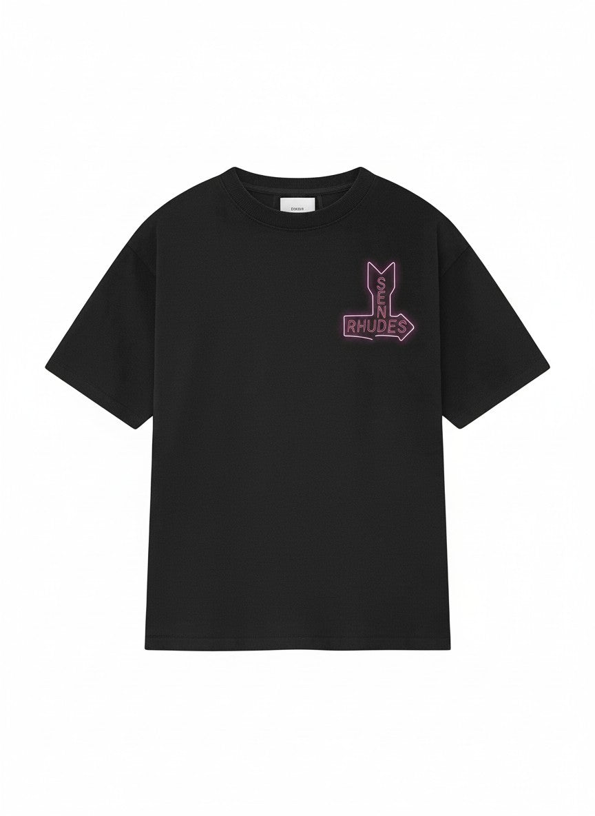 Camiseta negra de algodón The Hype Company con gráfico de neón Send Rhudes en el pecho