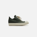 RICK OWENS LEATHER LOW TOP RAMONES SNEAKERS MOSS GREEN