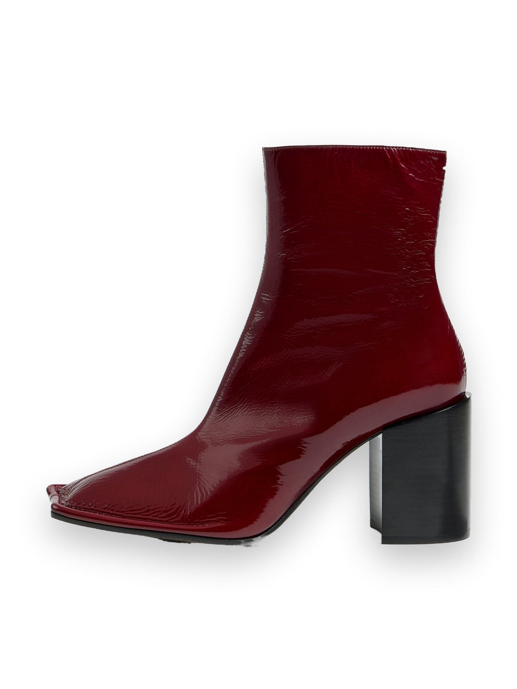 MAISON MARGIELA PIPED ANKLE BOOTS SUEDE PATENT LEATHER RED