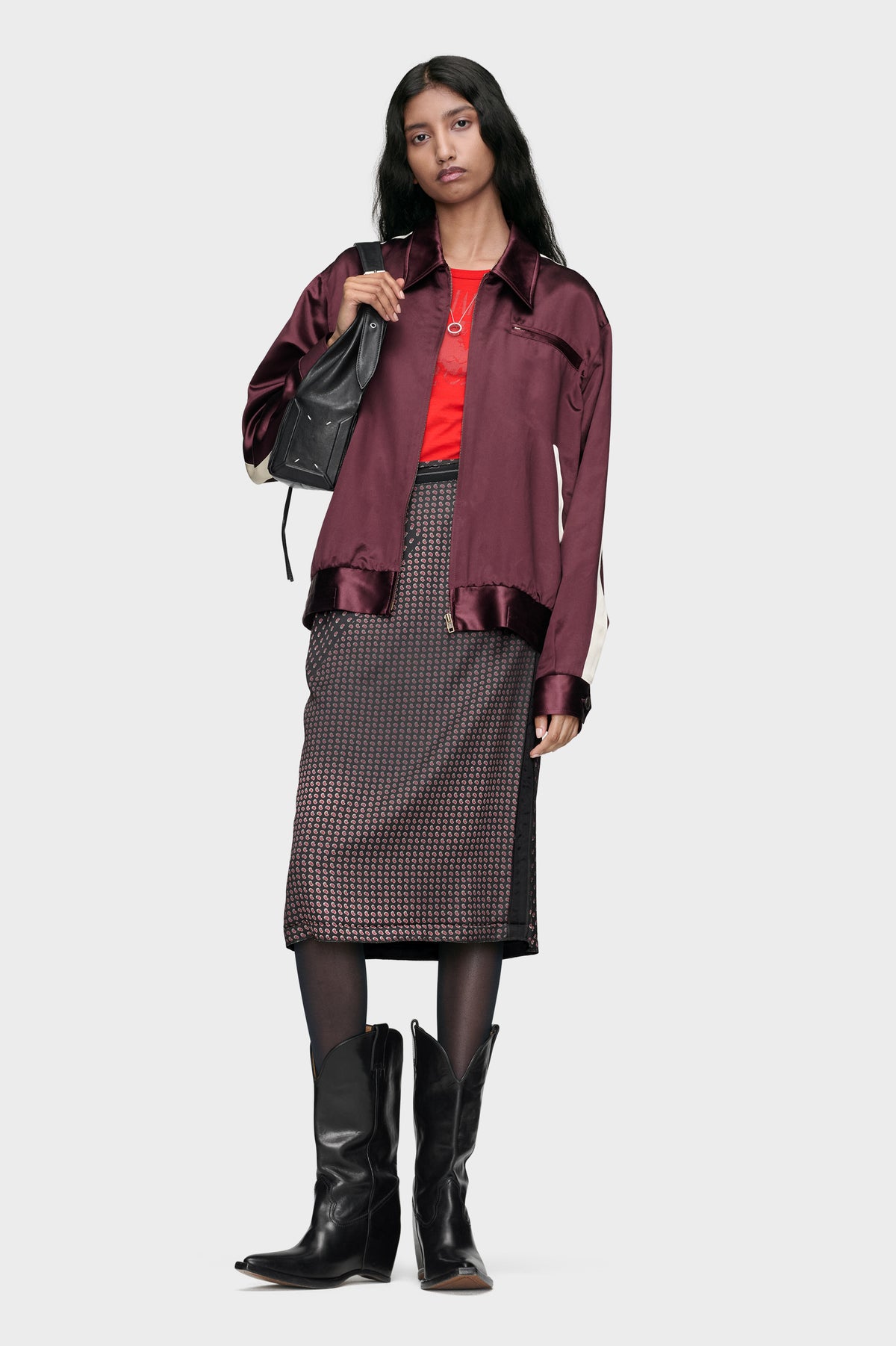 MAISON MARGIELA SATIN BOMBER JACKET BORDEAUX — vista 6