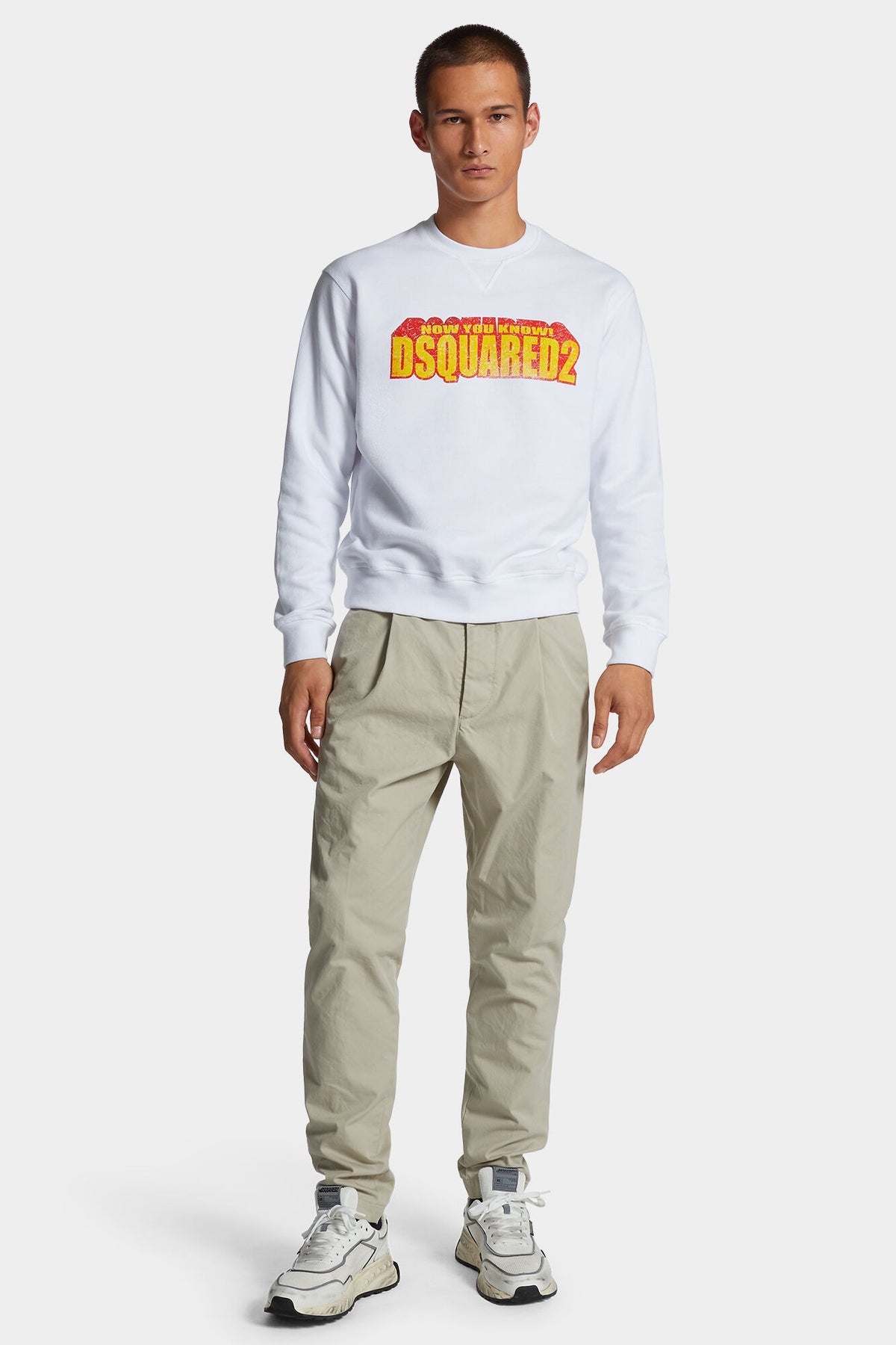 DSQUARED2 ONE PLEAT COTTON PANT LIGHT BEIGE — vista 3