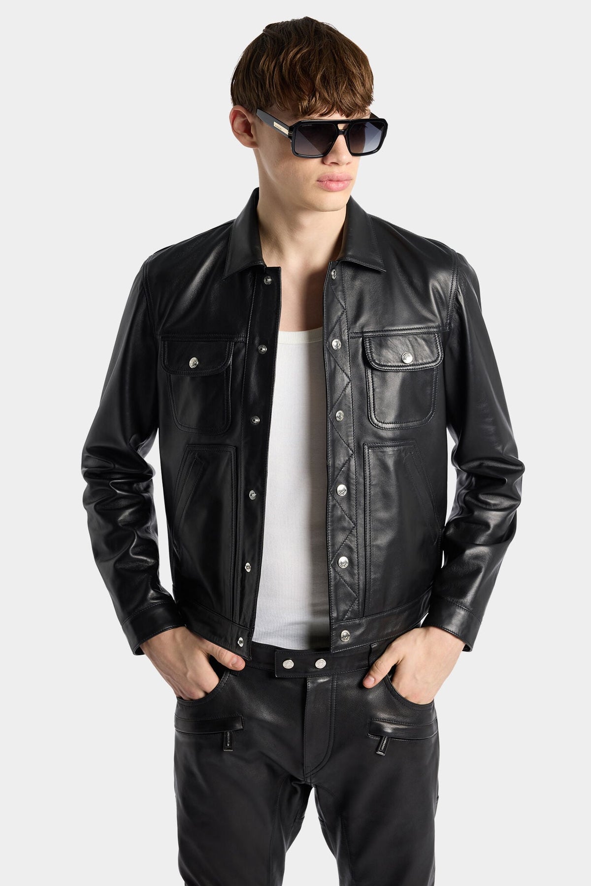 DSQUARED2 LEATHER BOXY JEAN JACKET BLACK — vista 3