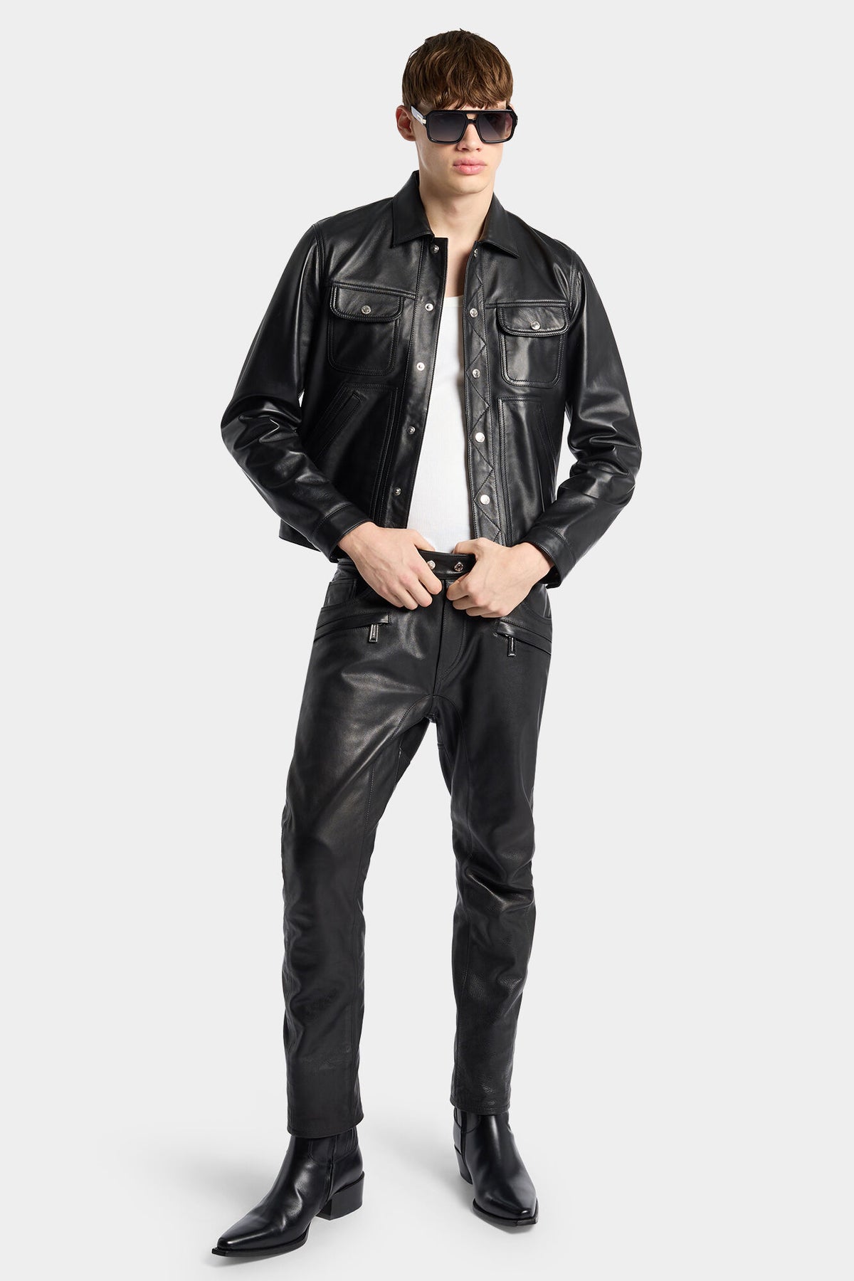 DSQUARED2 LEATHER BOXY JEAN JACKET BLACK — vista 6