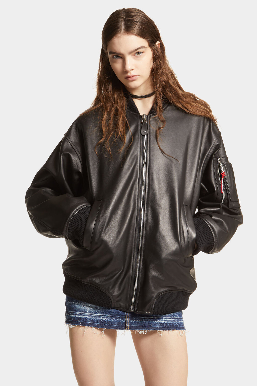 DSQUARED2 LEATHER OVERSIZE CYPRUS BOMBER BLACK — vista 3