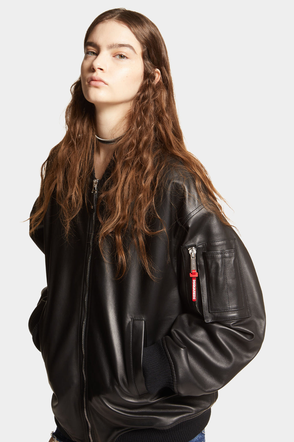 DSQUARED2 LEATHER OVERSIZE CYPRUS BOMBER BLACK — vista 5