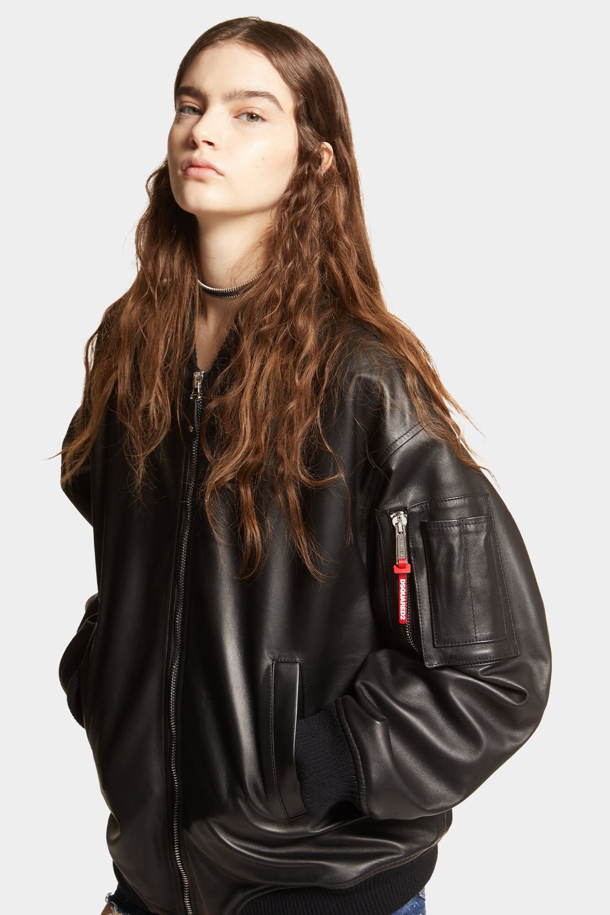 DSQUARED2 LEATHER OVERSIZE CYPRUS BOMBER BLACK — vista 5