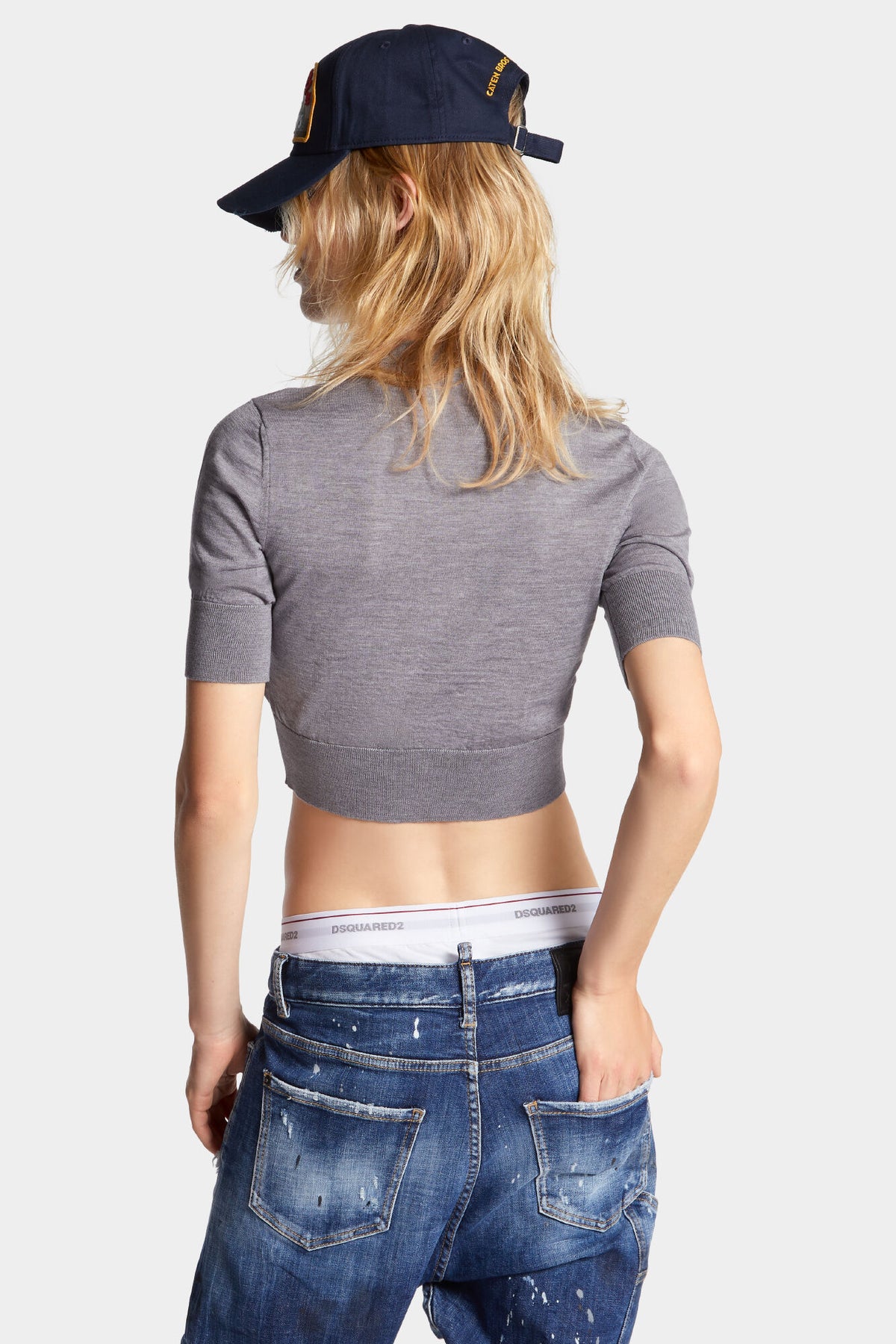 DSQUARED2 CROPPED D2 PULLOVER GREY — vista 4