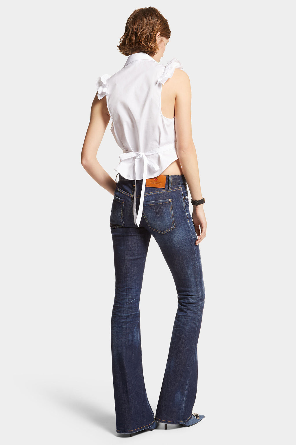 DSQUARED2 DARK CLEAN WASH MEDIUM WAIST FLARE JEANS BLUE — vista 4