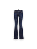DSQUARED2 DARK CLEAN WASH MEDIUM WAIST FLARE JEANS BLUE