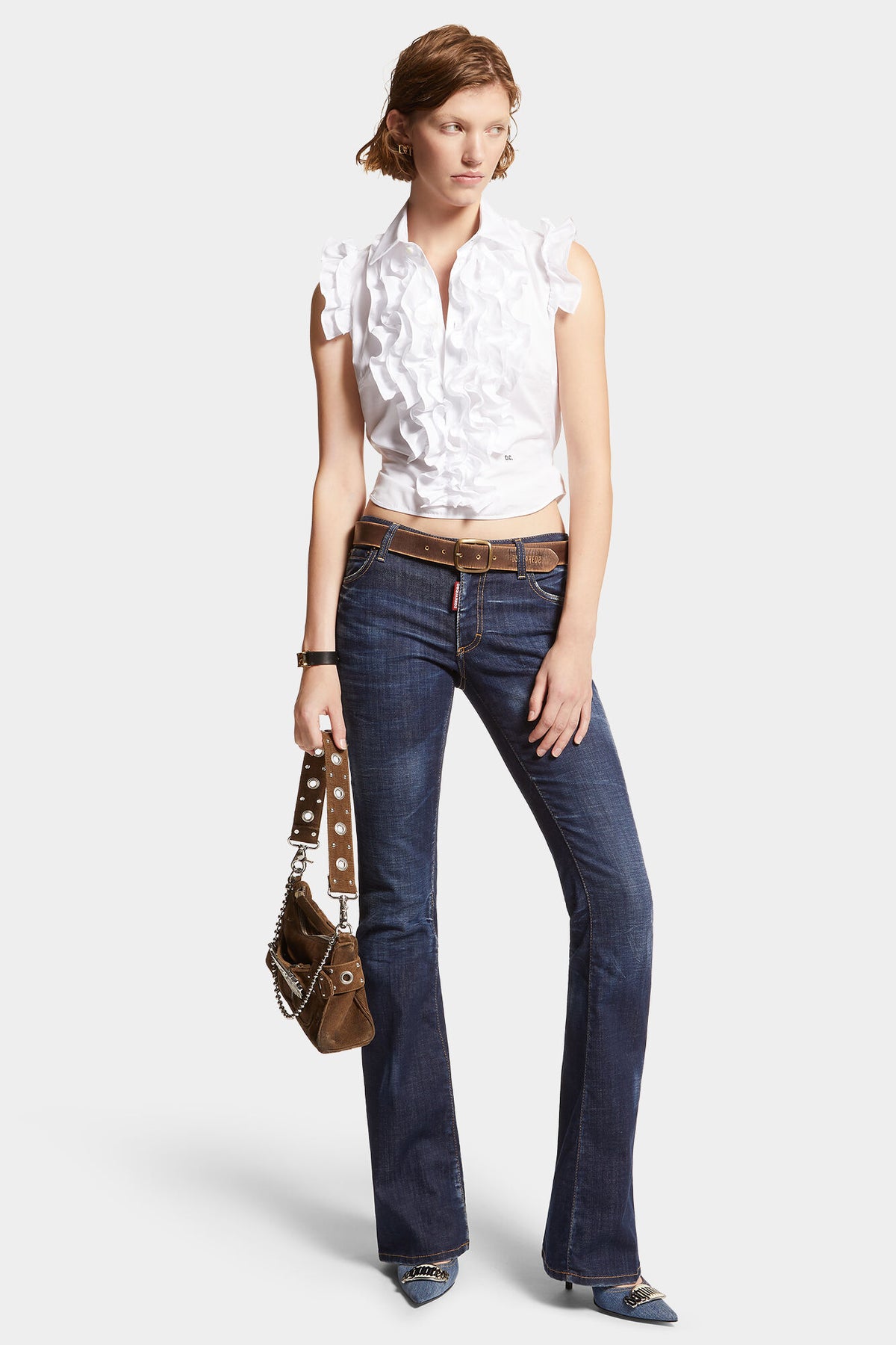 DSQUARED2 DARK CLEAN WASH MEDIUM WAIST FLARE JEANS BLUE — vista 3