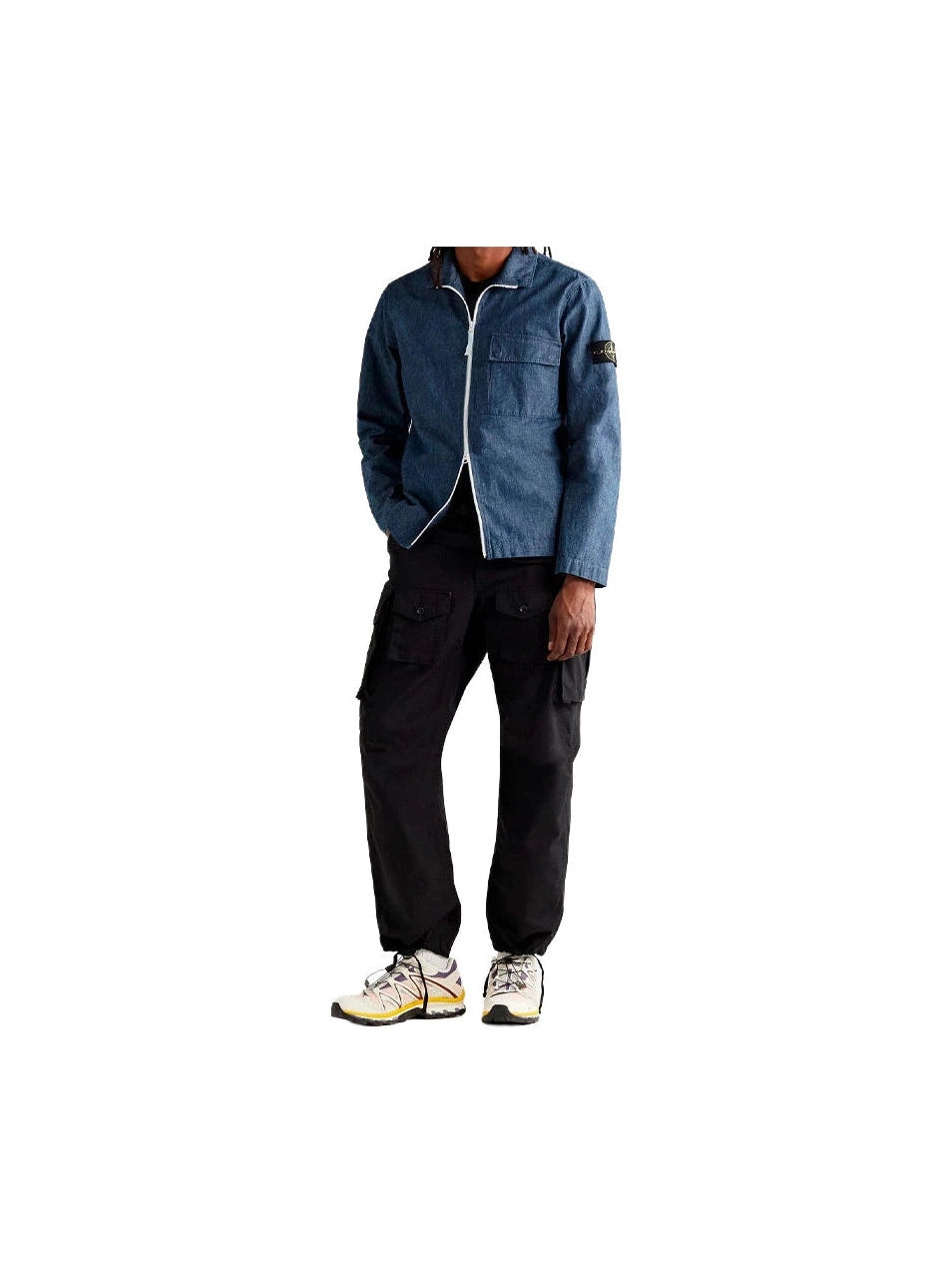 STONE ISLAND LOGO APPLIQUED COTTON CHAMBARAY JACKET STONE ISLAND The Hype Company