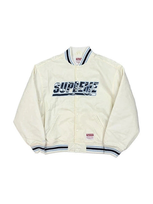 SUPREME MITCHELL & NESS CAMO LOGO VARSITY JACKET WHITE SUPREME The Hype Company